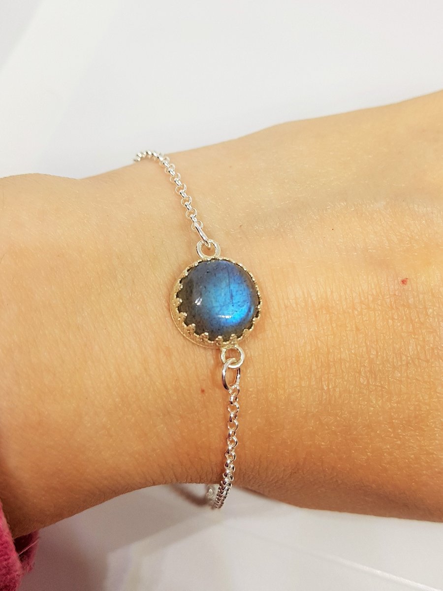Labradorite and Sterling Silver Bracelet, Stacking Bracelet, Silver Jewellery, B