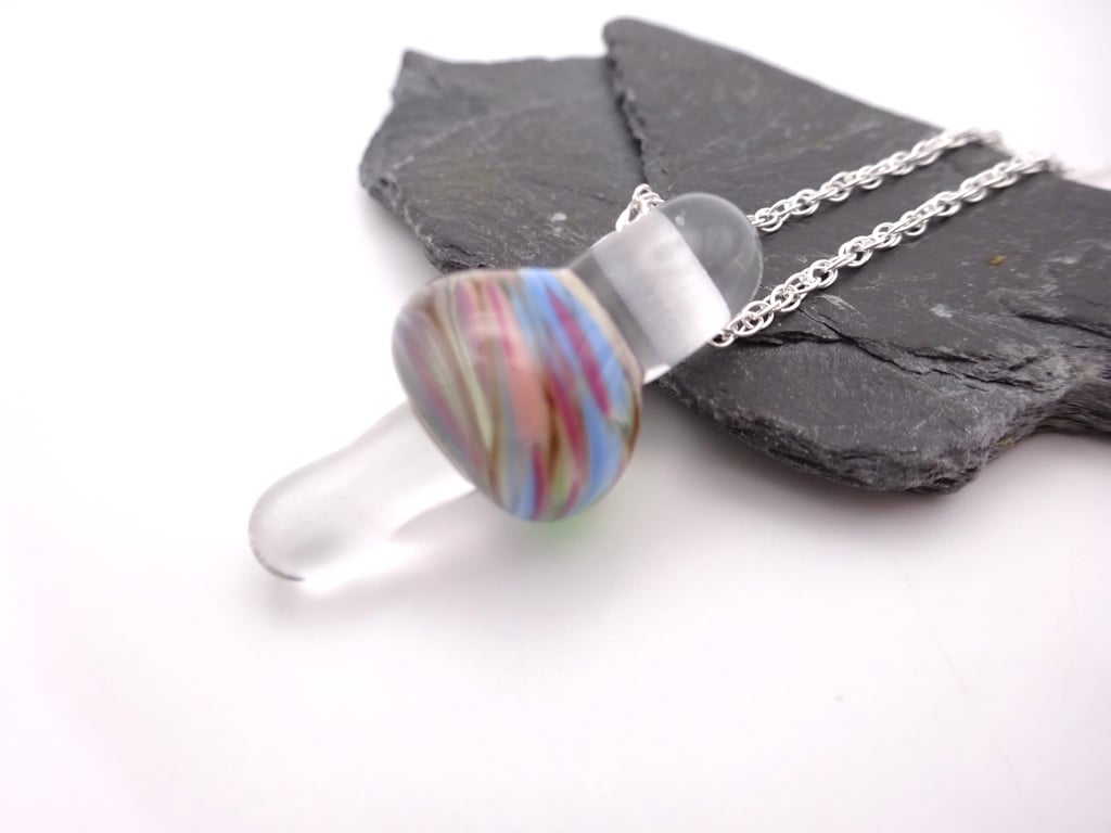lampwork glass toadstool pendant necklace