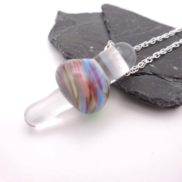 lampwork glass toadstool pendant necklace