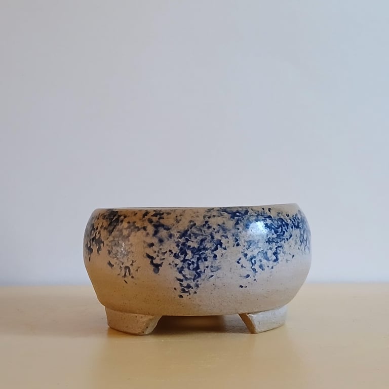 Handmade Pot 12cm Blue & White Glaze for Accent Trees, Kusamono or shohin 