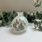 Decoupage Small Glass Bud Vase :Rabbits, Upcycled