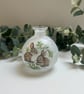 Decoupage Small Glass Bud Vase :Rabbits, Upcycled