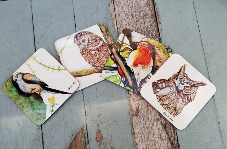 Set of bird coasters, watercolour bird coasters, gifts for fathers day