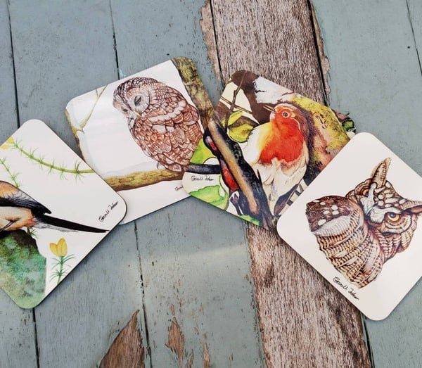 Set of bird coasters, watercolour bird coasters, gifts for fathers day