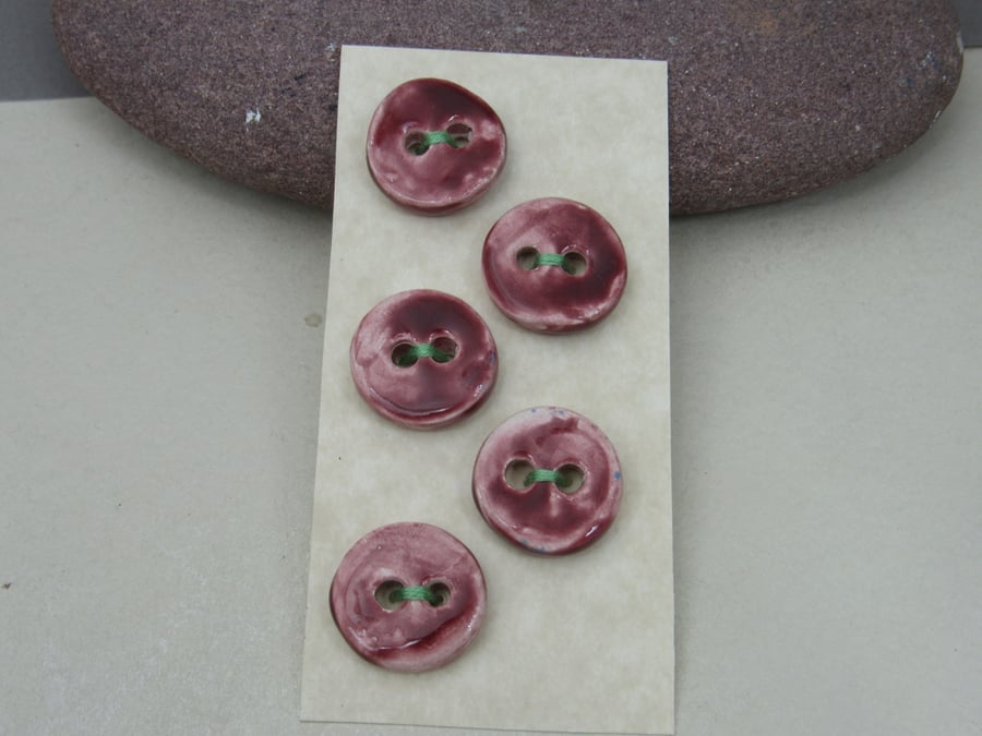 5 Small Round Rose Red Ceramic Buttons