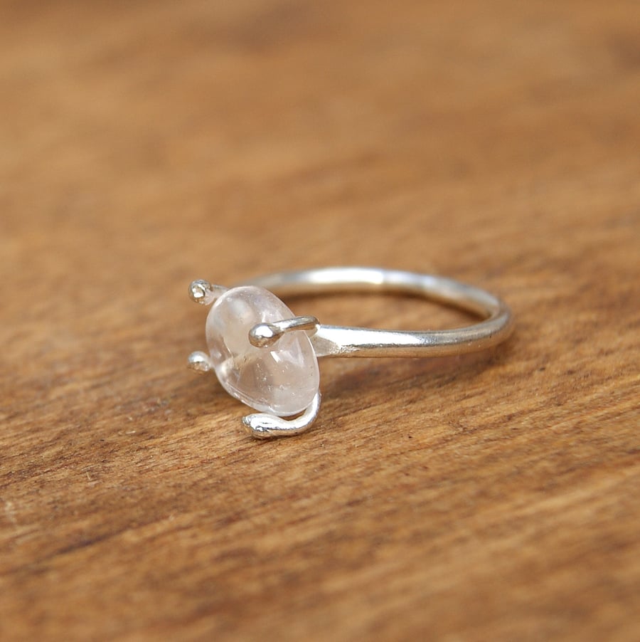 Delicate Crystal Quartz Ring, Sterling Silver Stacking Ring, Pinky Ring