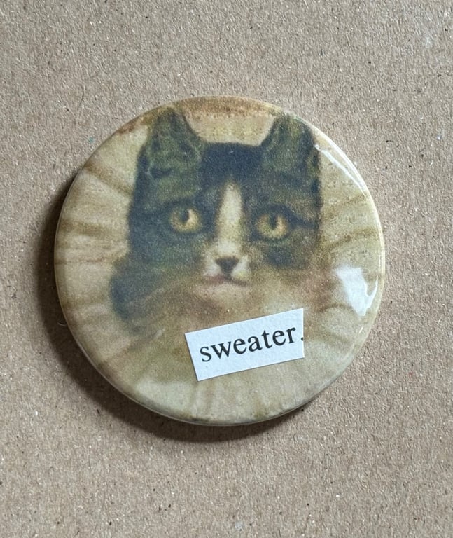 Collage pin badge - medieval cat meme - sweater