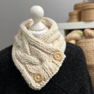 Hand Knitted Scarf with Buttons - Cream