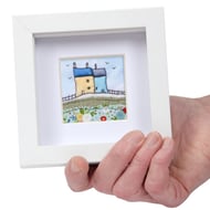 Little 3D houses fabric picture, textile art, gift