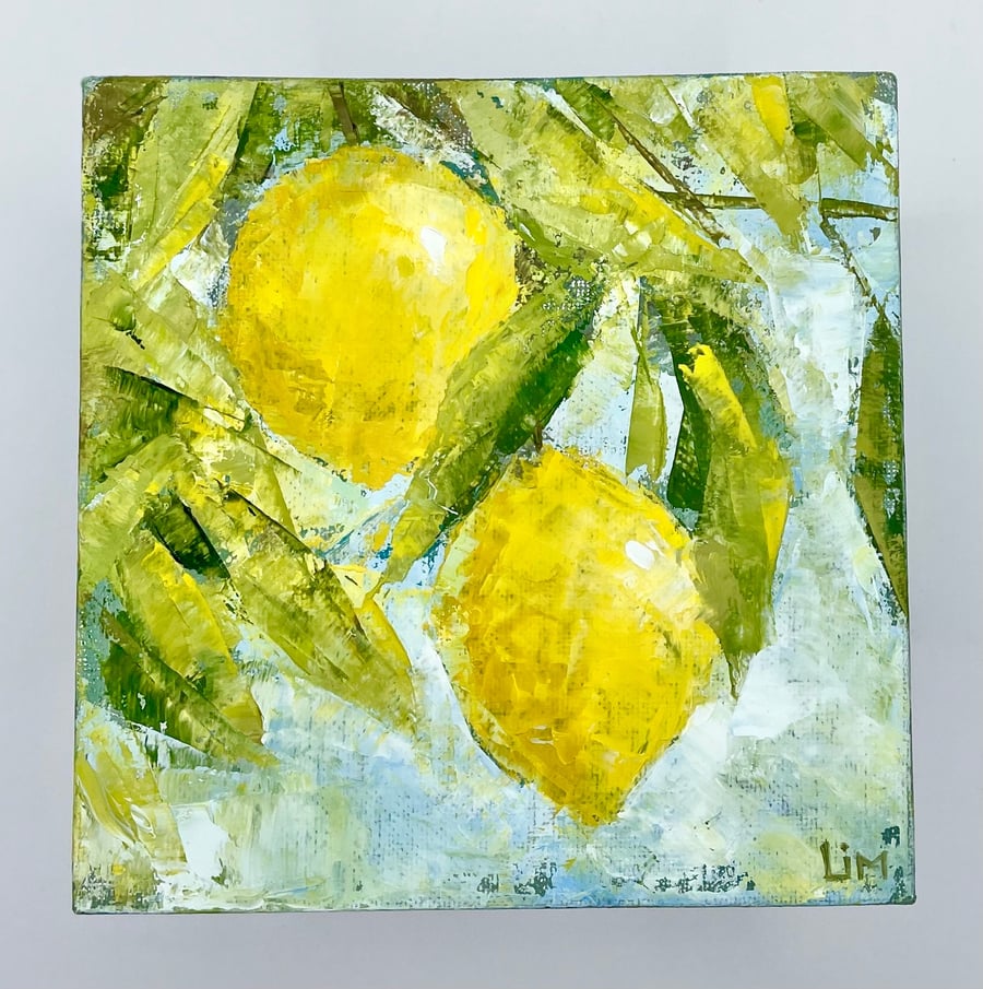 Lemon Art Fruit Original Painting Kitchen Wall Decor Still Life Artwork Citrus S