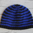 Men's Beanie Hat  - Large Size Beanie Hat - Dark Blue and Black Stripes