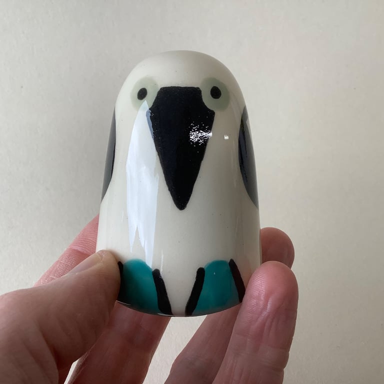 Medium Sized Wheel Thrown and Hand-Painted Ceramic Blue Booby Bird (7cm x 5.5cm)