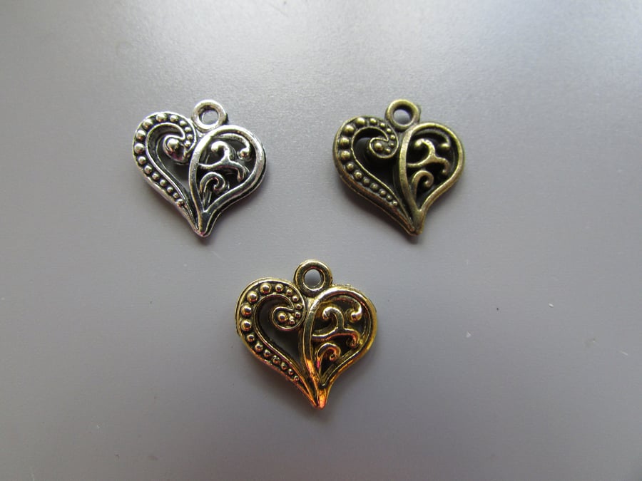 Heart charm pendant X 3 3 colours to choose