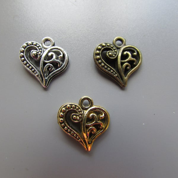 Heart charm pendant X 3 3 colours to choose