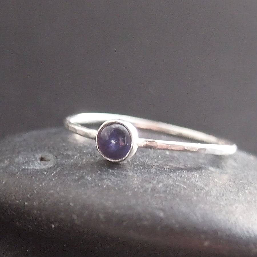 Iolite Skinny Stacking Sterling Silver Ring.