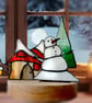 Stained Glass Art Christmas Snow Scene Suncatcher Tealight Holder  Home Decor - Image 1