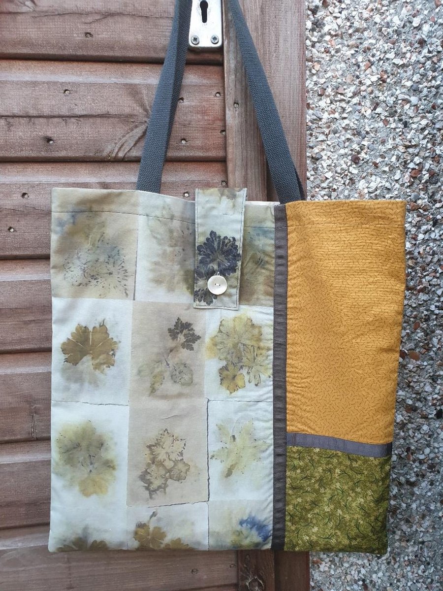 Green and Mustard Eco Print Tote Bag 