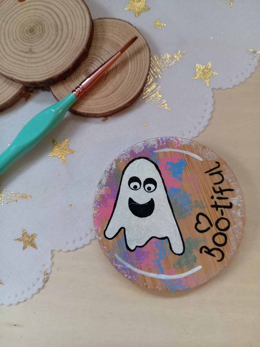 Wooden pastel ghost pocket mirror 