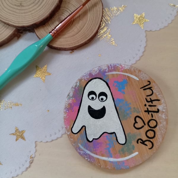 Wooden pastel ghost pocket mirror 