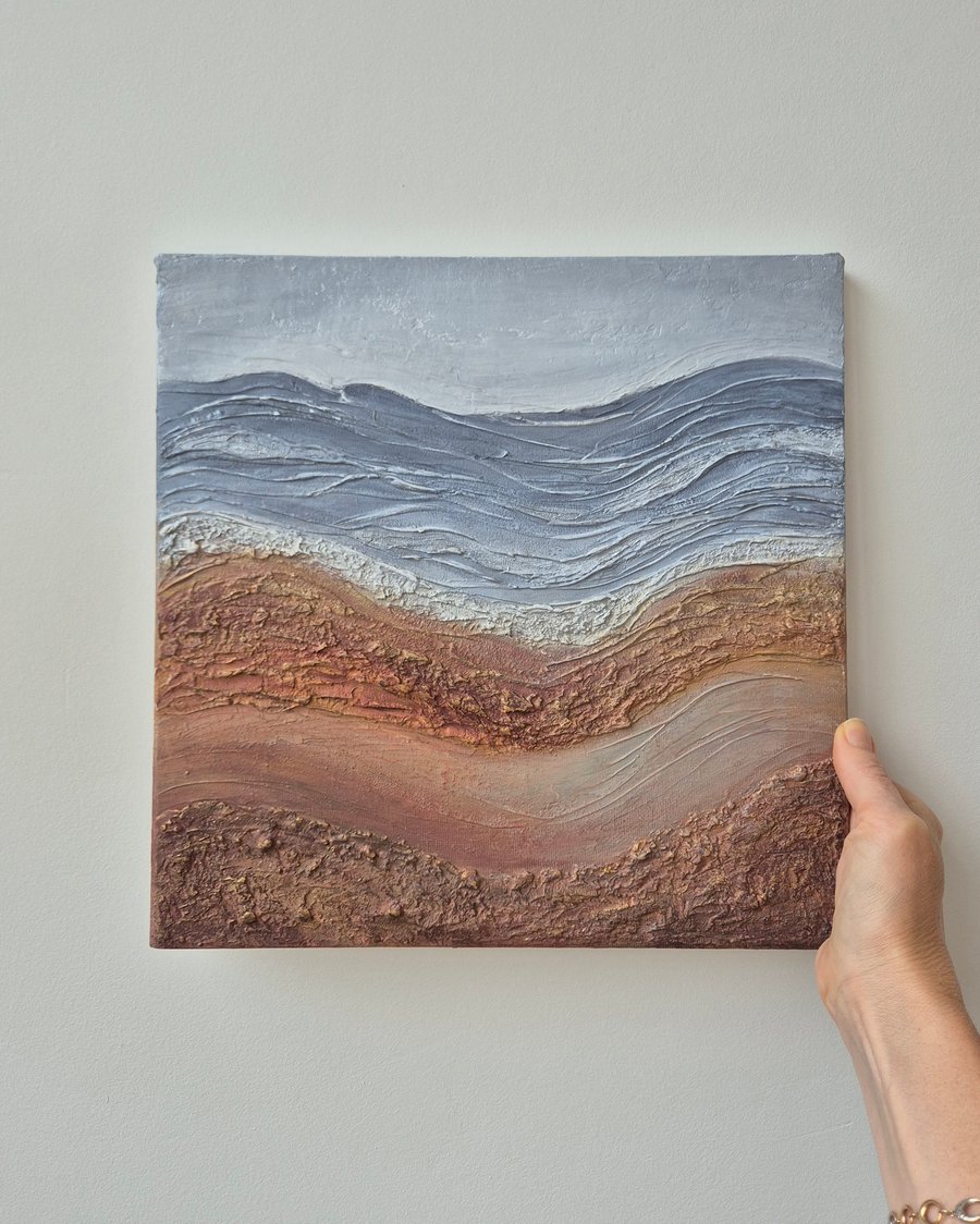 Textured acrylic painting on canvas, 12x12", Original abstract seascape painting