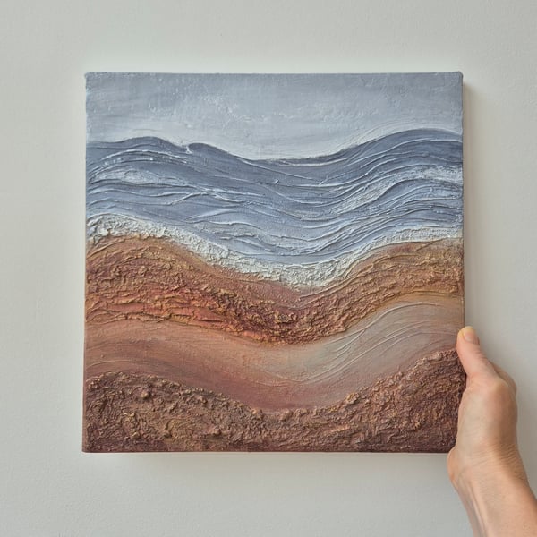 Textured acrylic painting on canvas, 12x12", Original abstract seascape painting