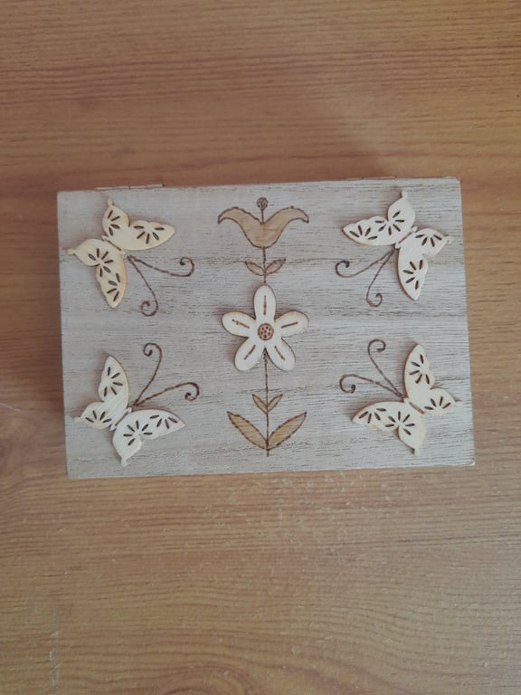 Floral Engraved Memory Box: Handmade Wooden Keepsake box.