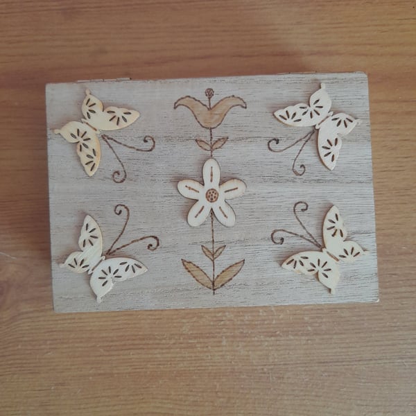 Floral Engraved Memory Box: Handmade Wooden Keepsake box.