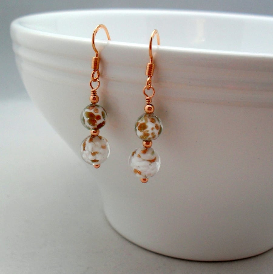 Venetian Murano Glass Rose Gold Vermeil Earrings