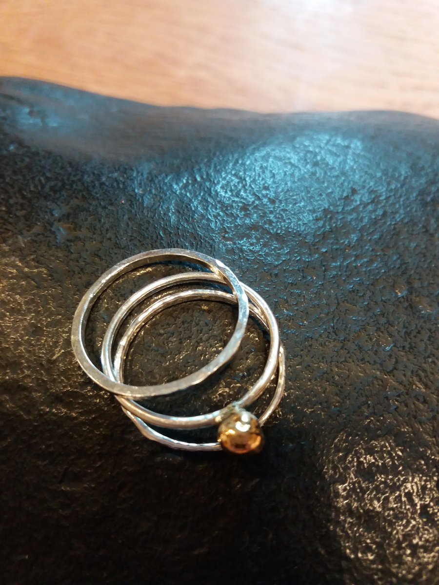 Sterling silver stacker rings ...with a touch of gold