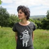 Womens T-shirt hand screen printed on cotton with eco-friendly inks. 