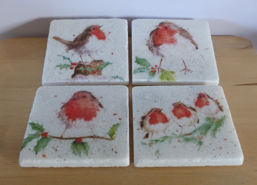 Set of 4 Marble 'Robins' Coasters