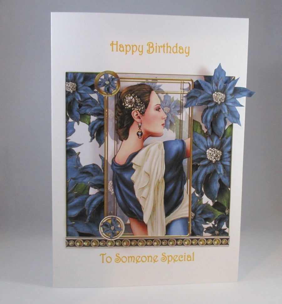 Handmade 3D Elegant Lady Birthday Card,Personalise