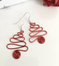 Christmas Tree Earrings, Wire Work Drop Dangle Earrings in Red, Green and Gold - Image 2