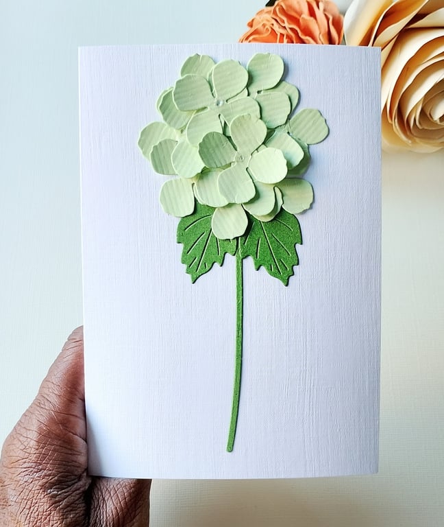 Green Paper Hydrangea - Flower Shop Moments, Blank Handmade Floral Card 