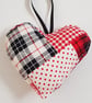 Red Black And White Patchwork Print Hanging Heart Decoration