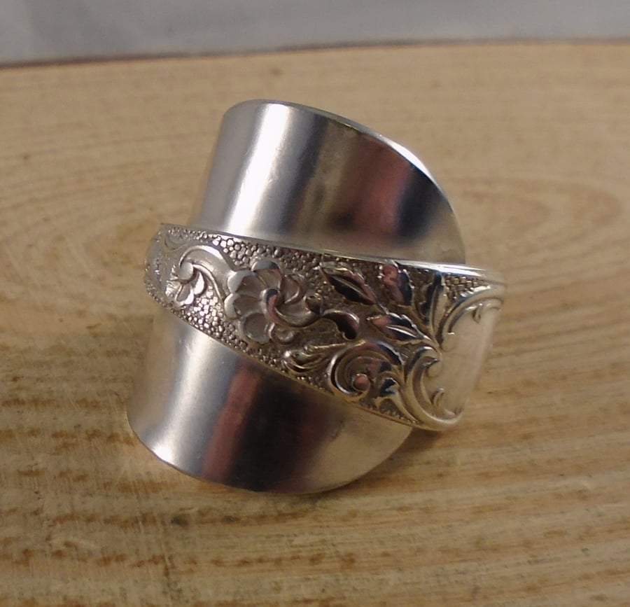 Upcycled Silver Plated Peony Wrap Spoon Ring SPR042103