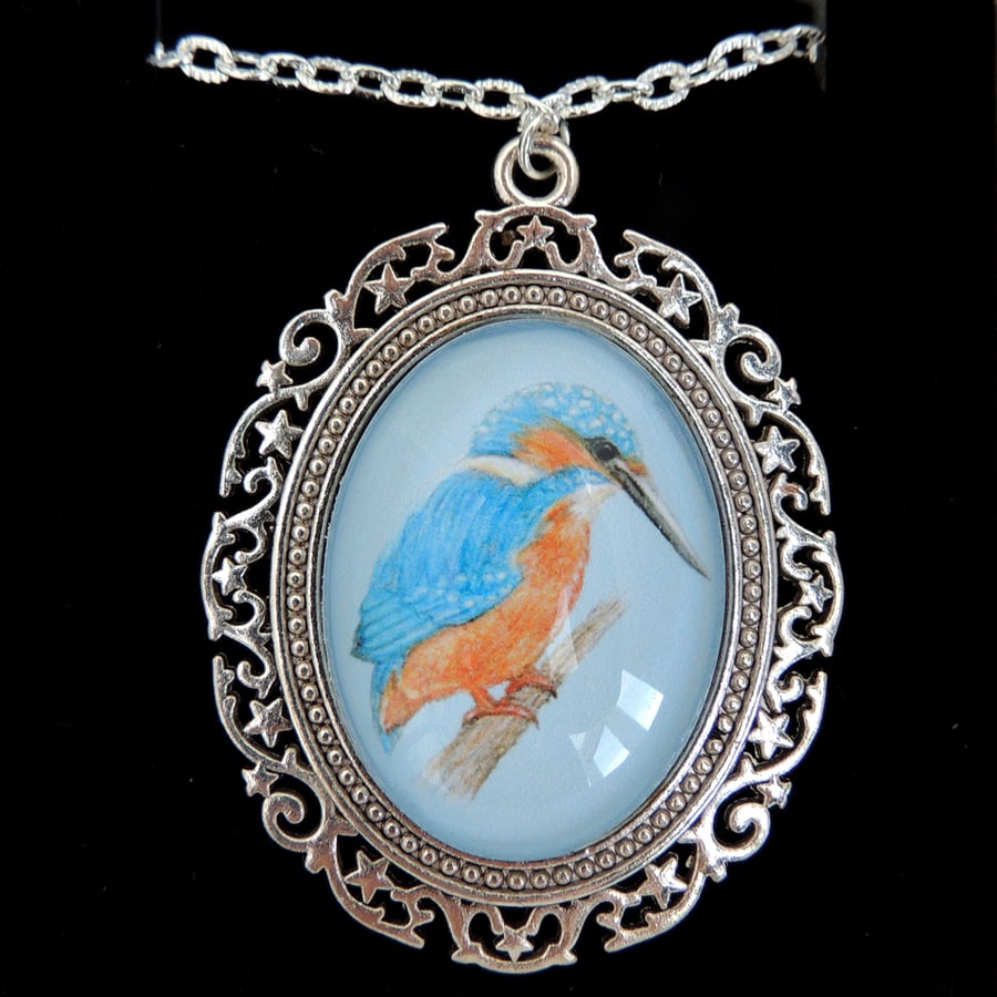 Kingfisher Pendant Necklace - Fancy Silver Style