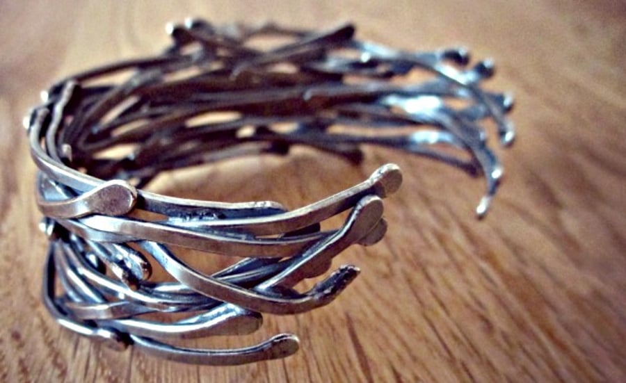 TWISTED VINES - statement cuff - traditional Silversmith techniques - Silver