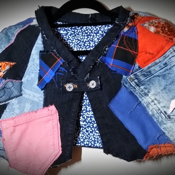 Charlene Patchwork Denim Capelet