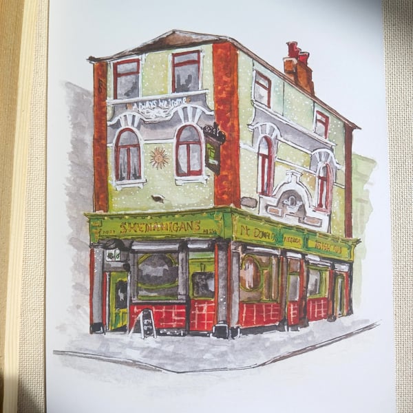 Shenanigans pub Liverpool watercolour print
