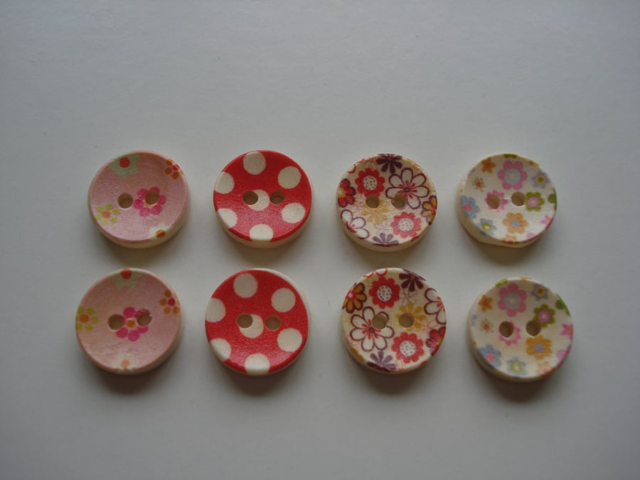 8 Colourful Buttons - Flowers - Dots