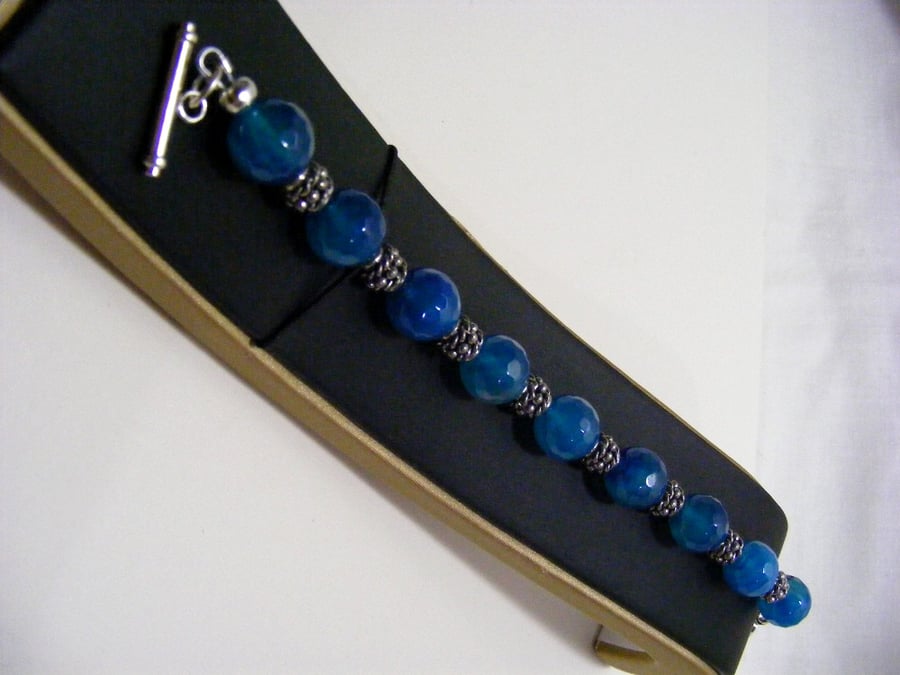 Blue Agate and Tibetan Silver Bracelet