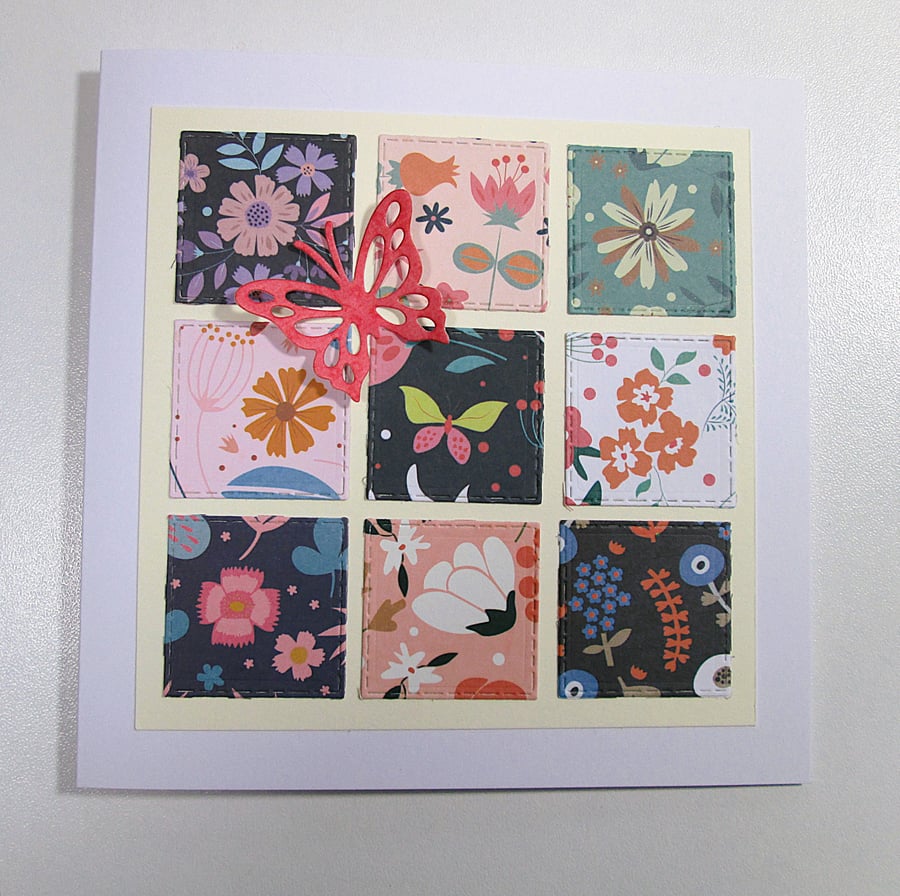 Floral patchwork paper squares card for any occasion 