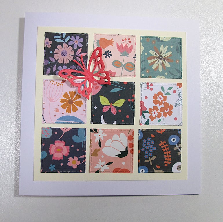 Floral patchwork paper squares card for any occasion 