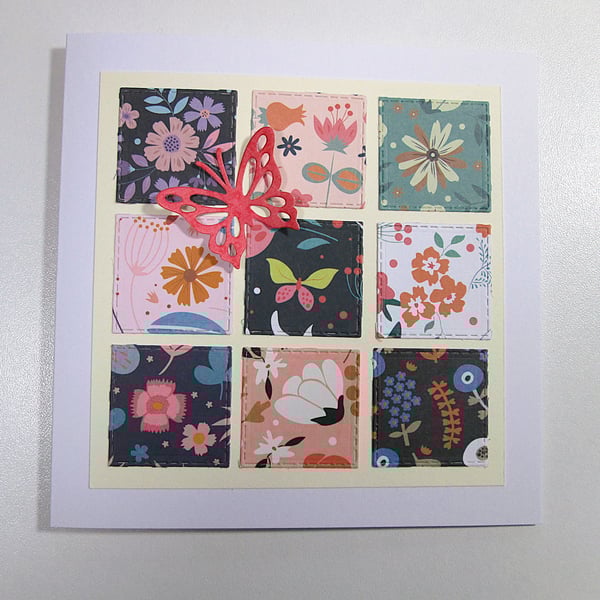 Floral patchwork paper squares card for any occasion 