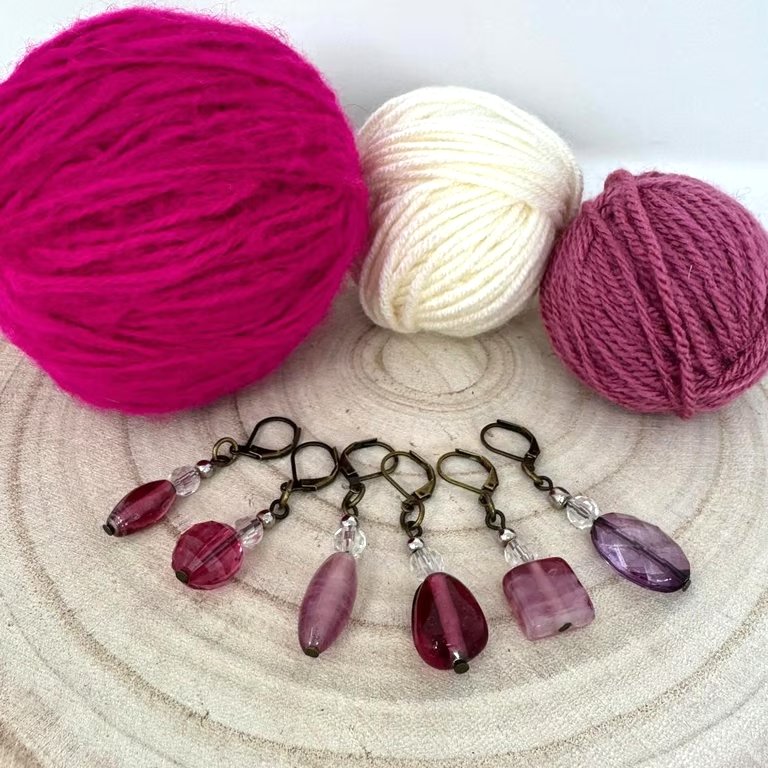 Recycled vintage stitch markers for knitting and crochet, set of 6