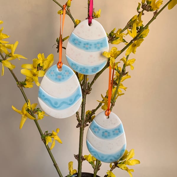 Small Easter Egg Porcelain Hanging Decoration - Blues & Pinks