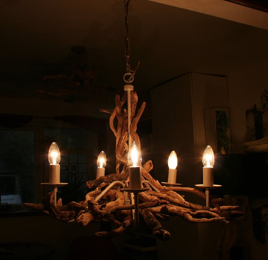 Driftwood Chandelier,5 light Chandelier, Drift Wood light,adjustable chain,Large