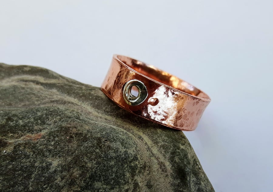 Copper Ring with Sterling Silver Rivet