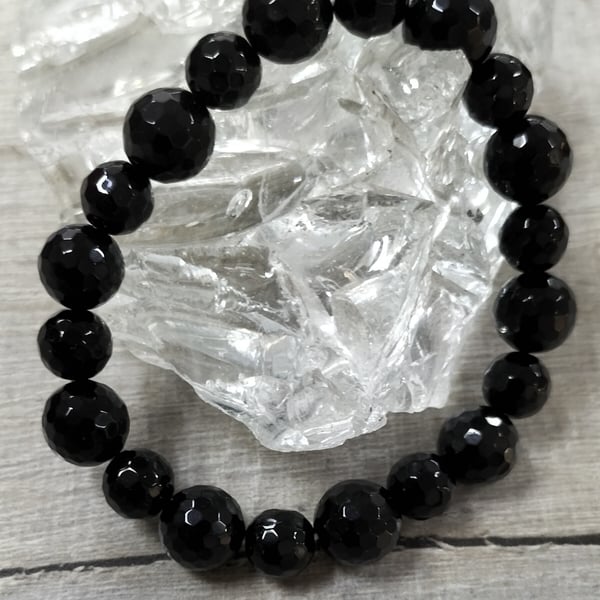 Black beaded elasticated bracelet